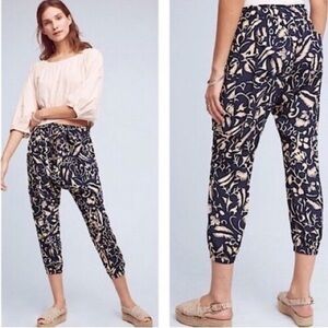 Anthropologie Navy and Cream Patterned Pants